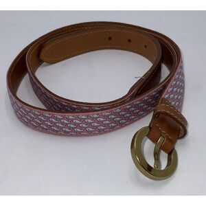Vineyard Vines Pink Whale Logo Leather Canvas Thin Women's Belt Size Large